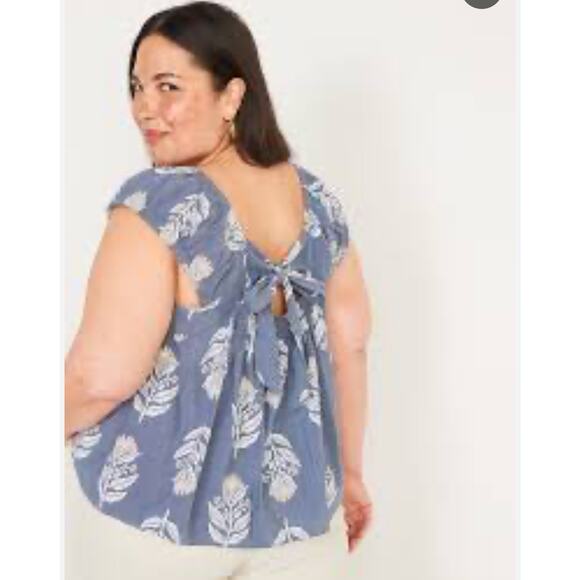Old Navy puff sleeve printed cutout tie back swing blouse womens 4X cottagecore - Picture 1 of 11